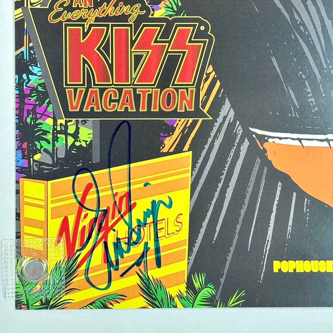 Bottom left corner of poster with crisp corner and clean edges. 