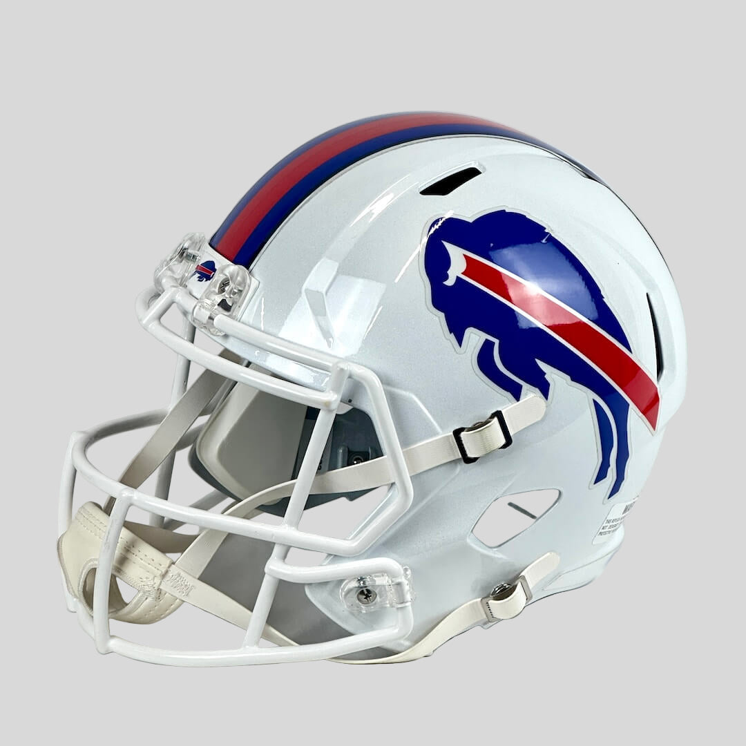 Football helmet with a logo on a gray background