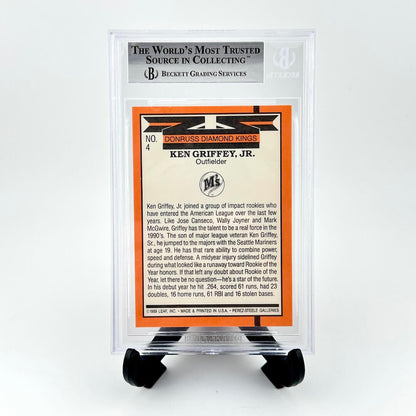 Trading card of Ken Griffey Jr. in a protective holder with Beckett Grading Services logo.