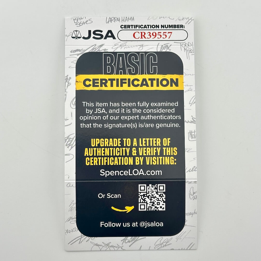 A JSA Basic Certification card with printed text including 'JSA', & 'CR39557'