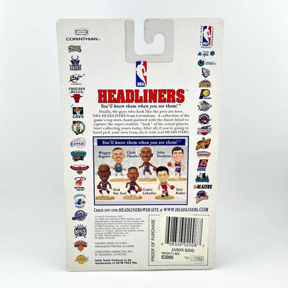 Back of a Corinthian Headliners action figure packaging with NBA logos and player images.