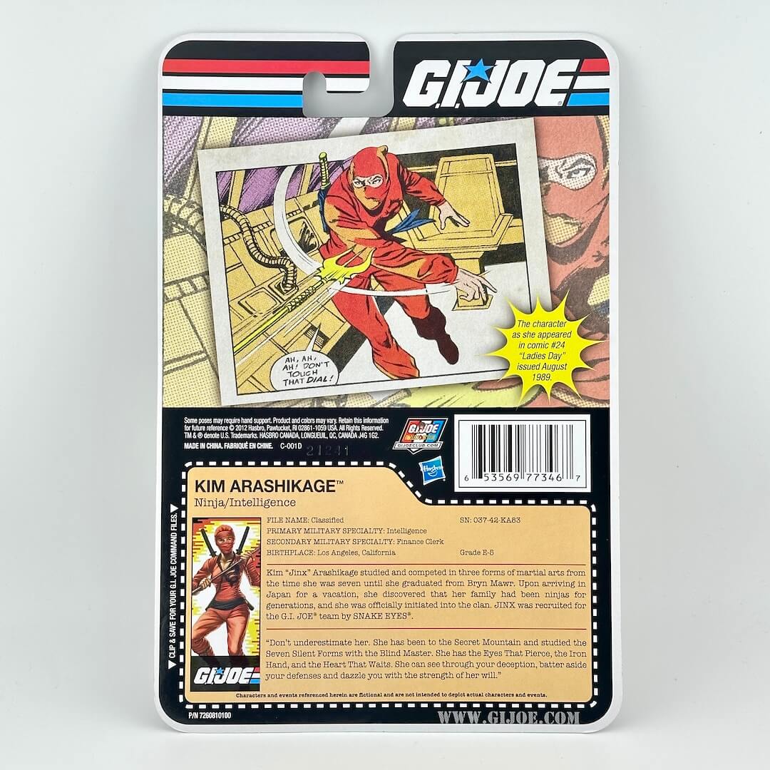 Back of GI Joe action figure in packaging against white background. 