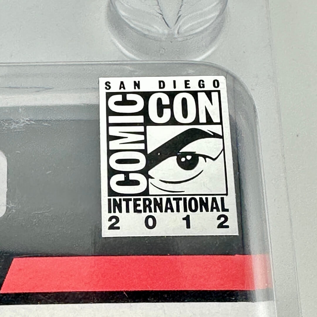 Close-up of SDCC sticker. 