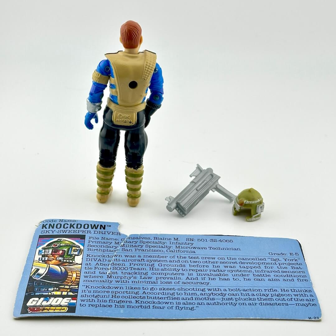 G.I. Joe action figure with accessories and character card on a white background