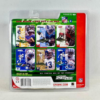 Sports figure packaging featuring NFL players with a colorful design on a white background.