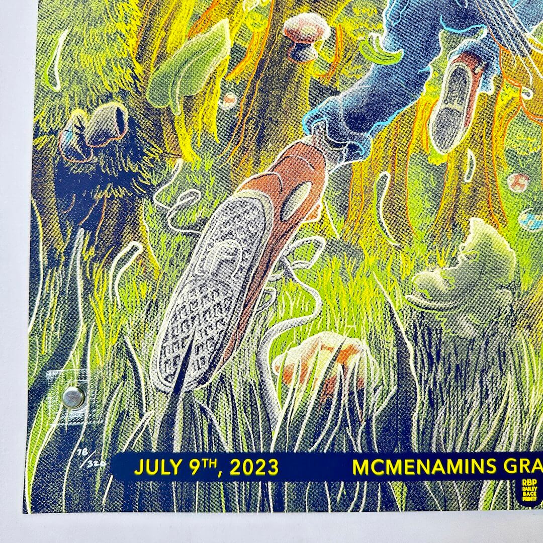 Bottom left corner with poster number by event date, in mint condition. 