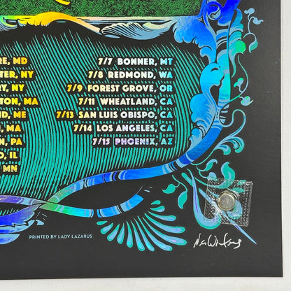 Bottom right corner featuring artist signature in silver. 