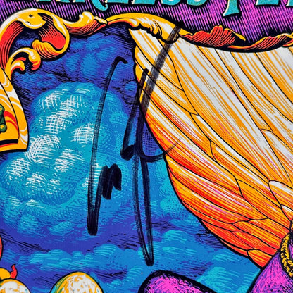 Close-up of Les Claypool's signature in black marker by frog's left wing. 