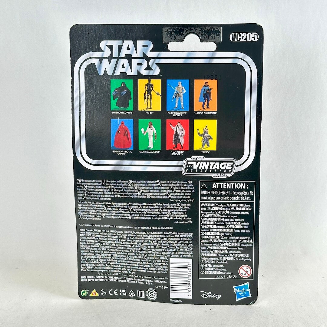 Star Wars Vintage Action Figure back packaging, showing character illustrations and product information.