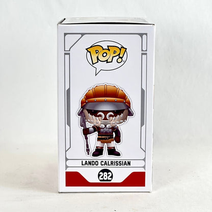 Funko Pop! vinyl figure box for Lando Calrissian, number 282, featuring the character with an orange helmet.