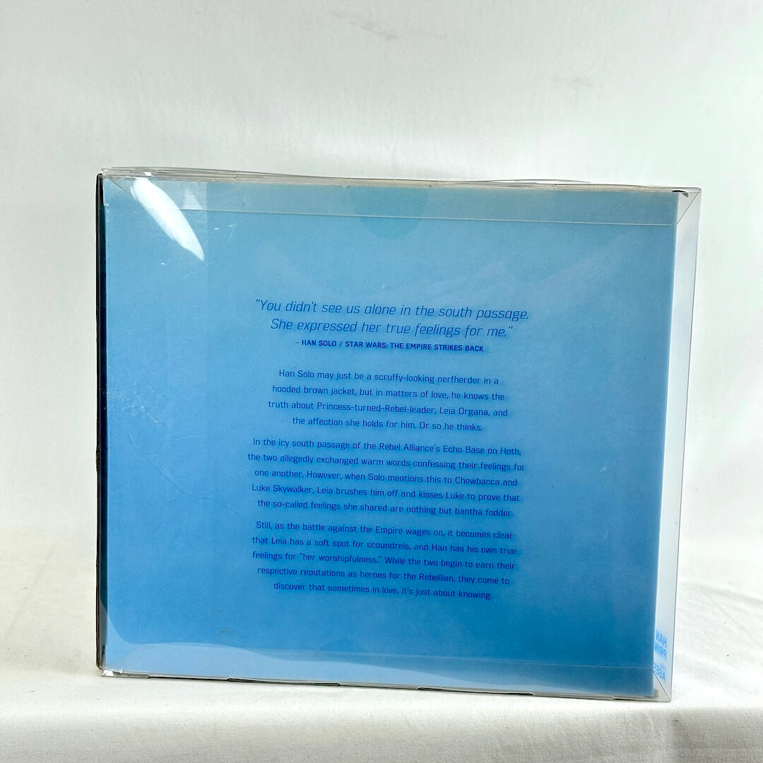 A square blue printed box or package photographed on a white studio background.