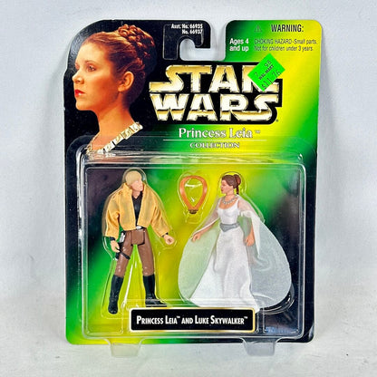Star Wars action figure packaging featuring Princess Leia and Luke Skywalker on a white background