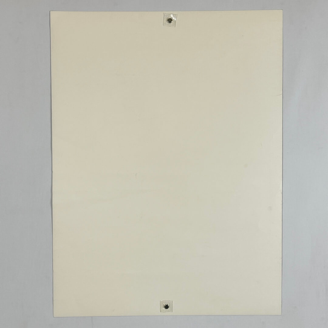 Backside of poster against white background.