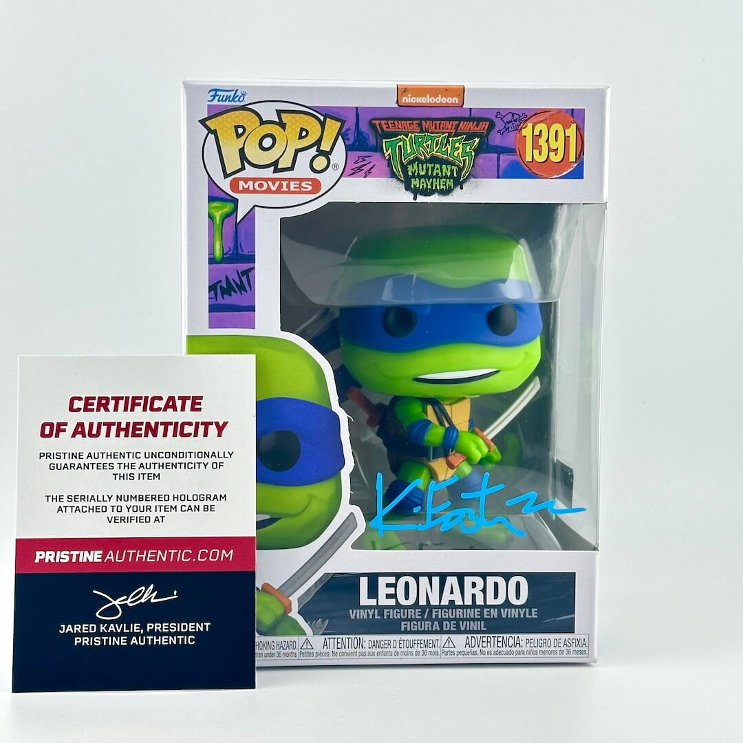 Funko Pop! Leonardo figure from Teenage Mutant Ninja Turtles with certificate of authenticity on a white background