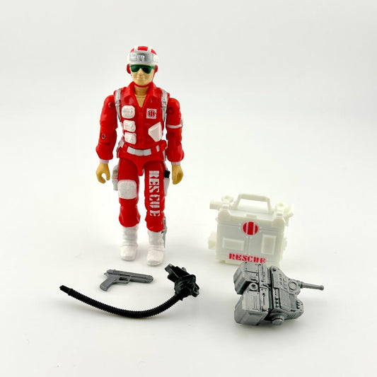 Toy figure in red and white uniform with accessories on a white background