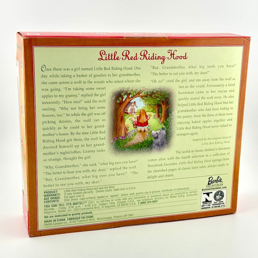 Box back featuring 'Little Red Riding Hood' story and Barbie doll illustration