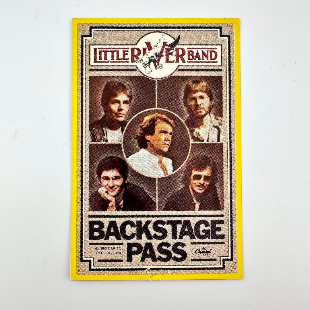 Backstage pass for the Little River Band with band members' portraits on a white background