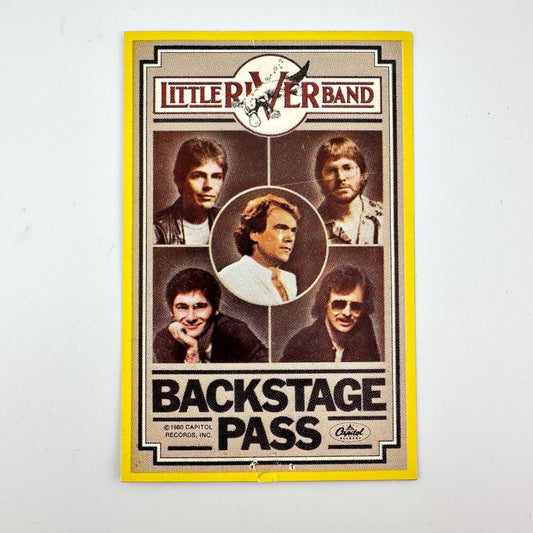 Backstage pass for the Little River Band with band members' portraits on a white background