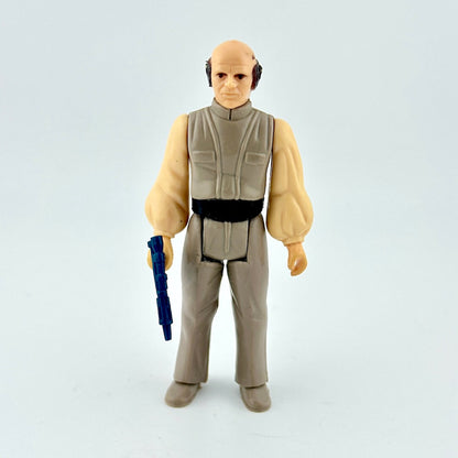Action figure in brown suit with weapon on white background. 