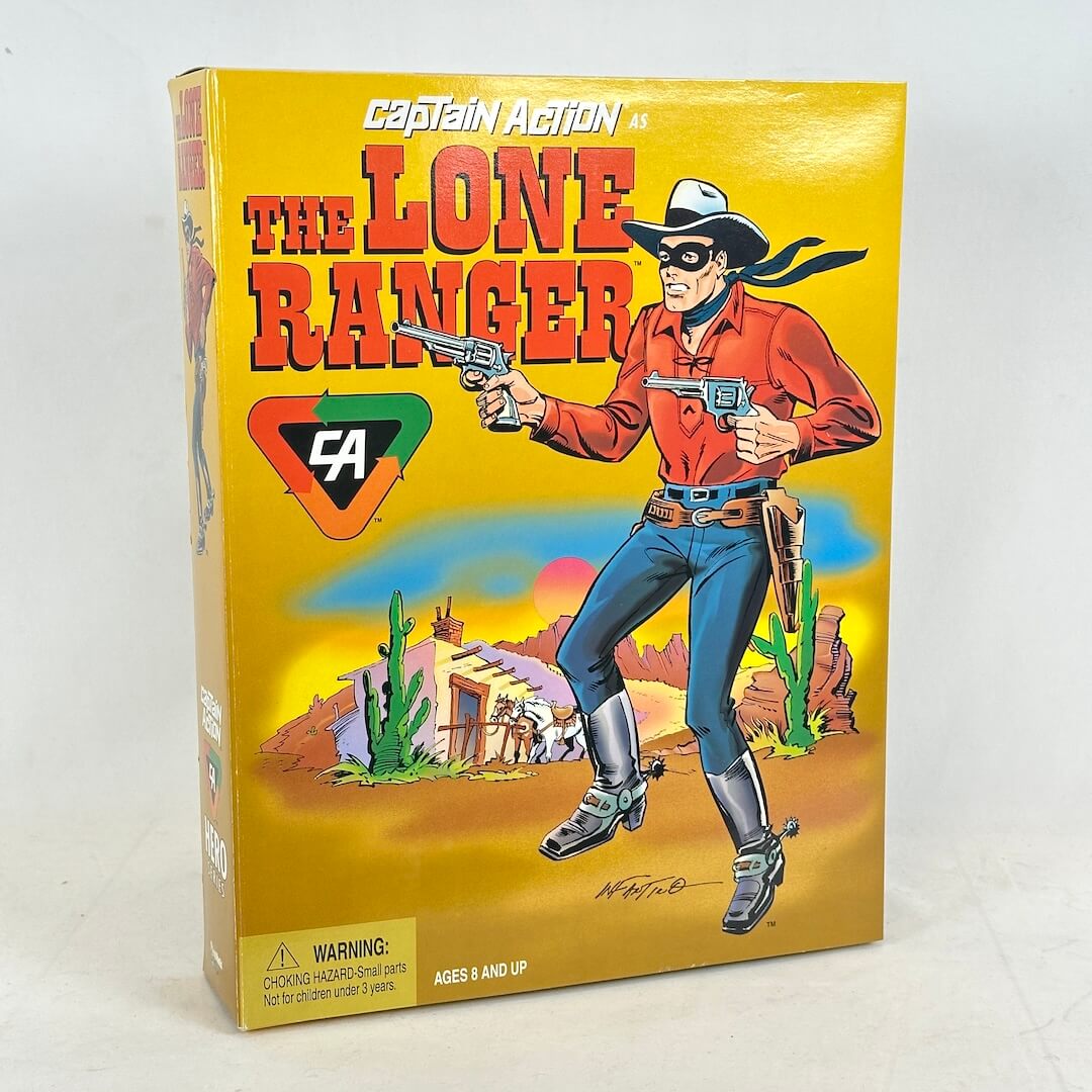 Vintage packaging of Captain Action as The Lone Ranger with a desert scene illustration.