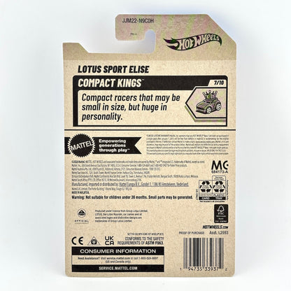 Back packaging of Mattel's Hot Wheels Compact Kings Lotus Sport Elise 7/10 toy car.