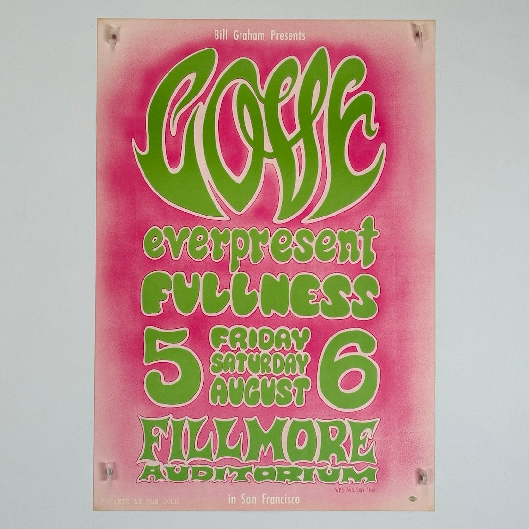 Pink poster with white trimmed green cursive LOVE and stylized font detailing event info. Pink fades to white in corners.