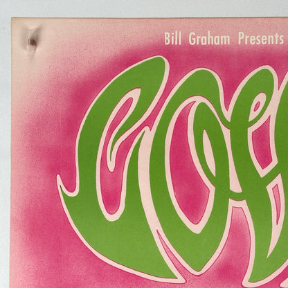 Crisp top right corner of poster, most of green cursive LOVE & white printed Bill Graham presents & minor edge discoloration