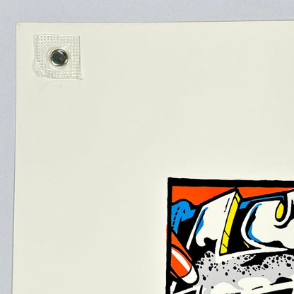 Top left corner of poster showing crisp corner and clean edges. 