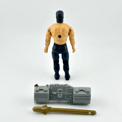 GI Joe/Mortal Kombat action figure in black pants with black hair, pictured with accessories on white background. 