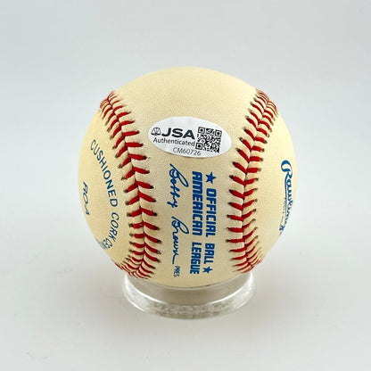 Baseball with JSA and American League branding on a white background