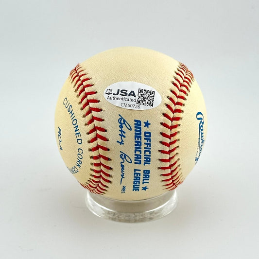 Baseball with JSA and American League branding on a white background