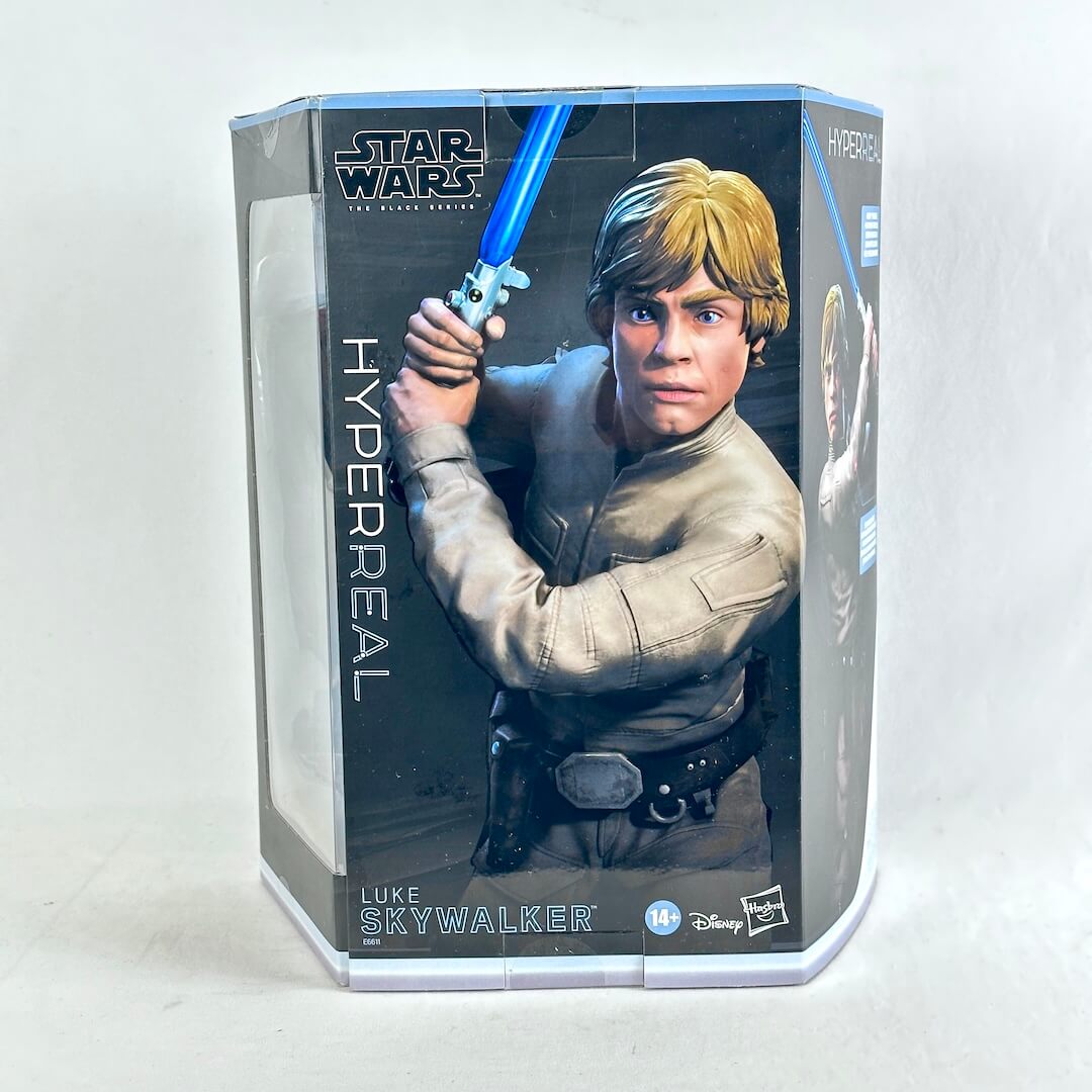 Star Wars The Black Series Hyperreal Luke Skywalker action figure in its original packagin./