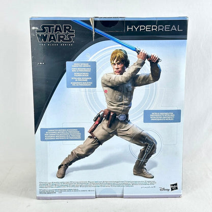 Star Wars Hyperreal action figure of Luke Skywalker shown in its original packaging on a light gray background.
