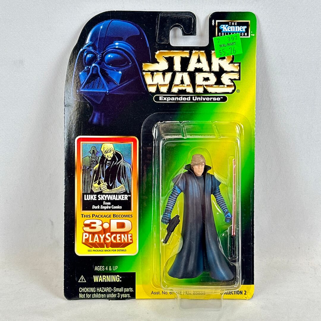 Star Wars action figure in packaging with 3D PlayScene feature on a light gray background