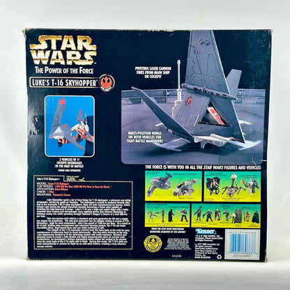 Back panel of Star Wars toy spaceship packaging showing image of ship, other available figures, and product information.
