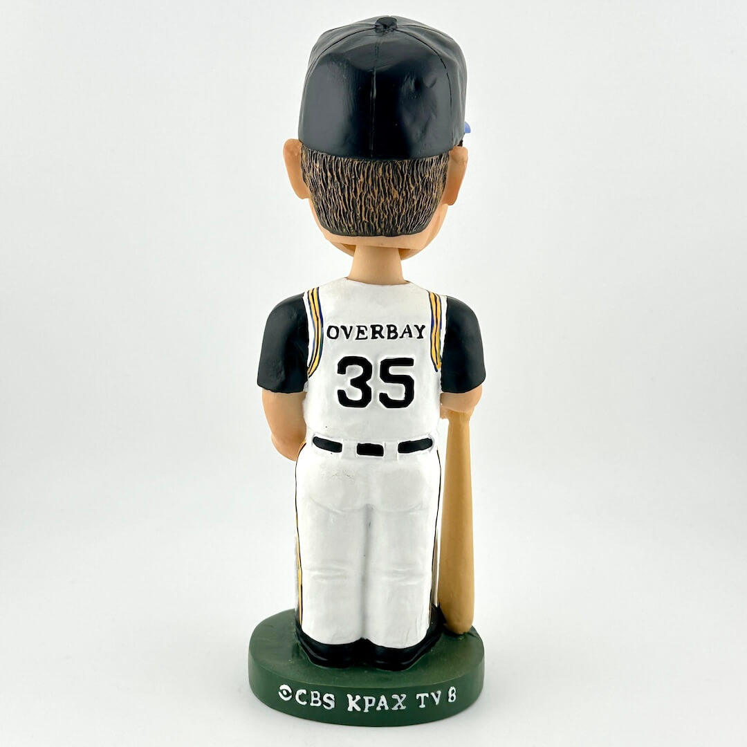 Bobblehead figure of a baseball player in a white and black uniform with 'Overbay' and number '35' on a white background.