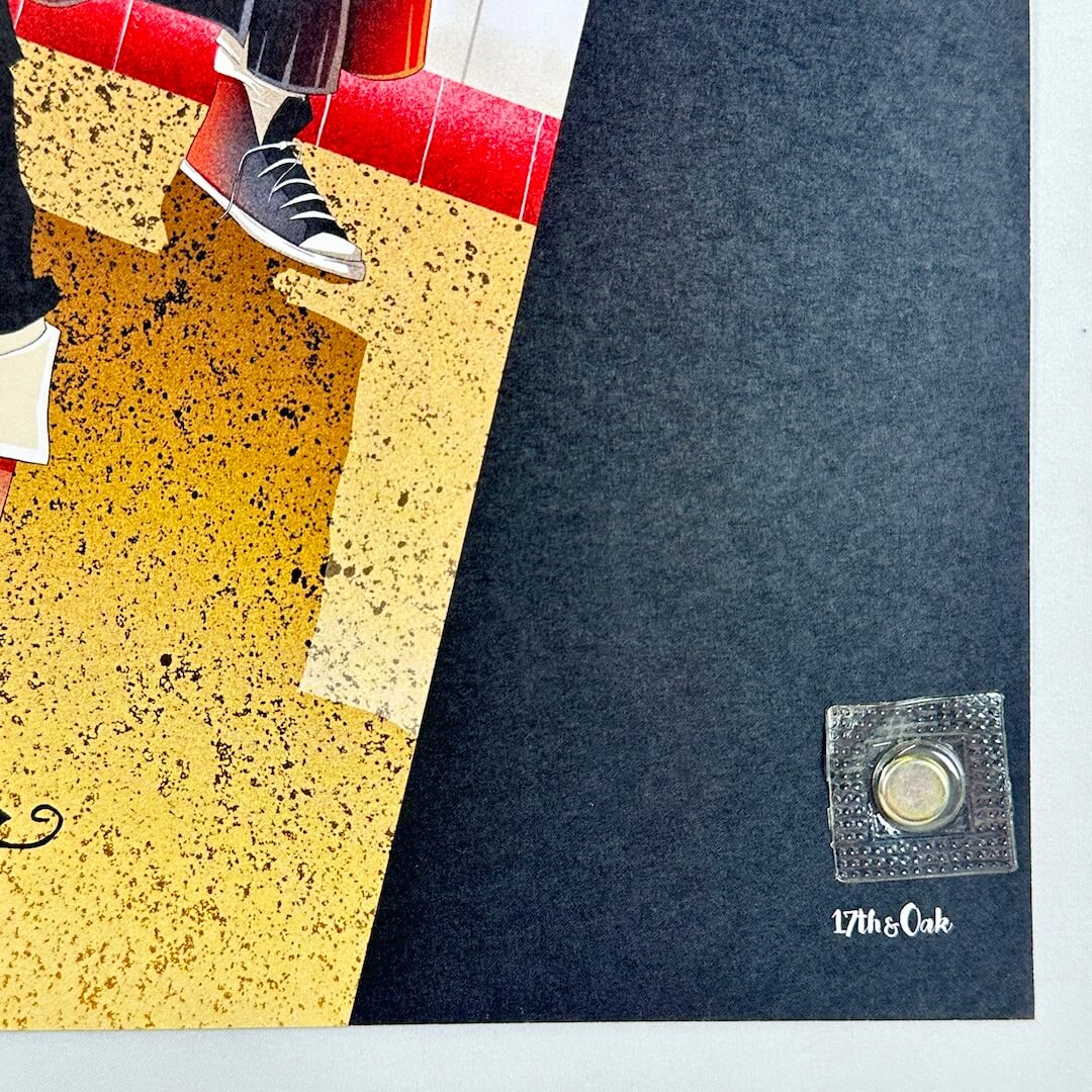 Lower right corner with sharp corner and undamaged edges, featuring artist logo. 