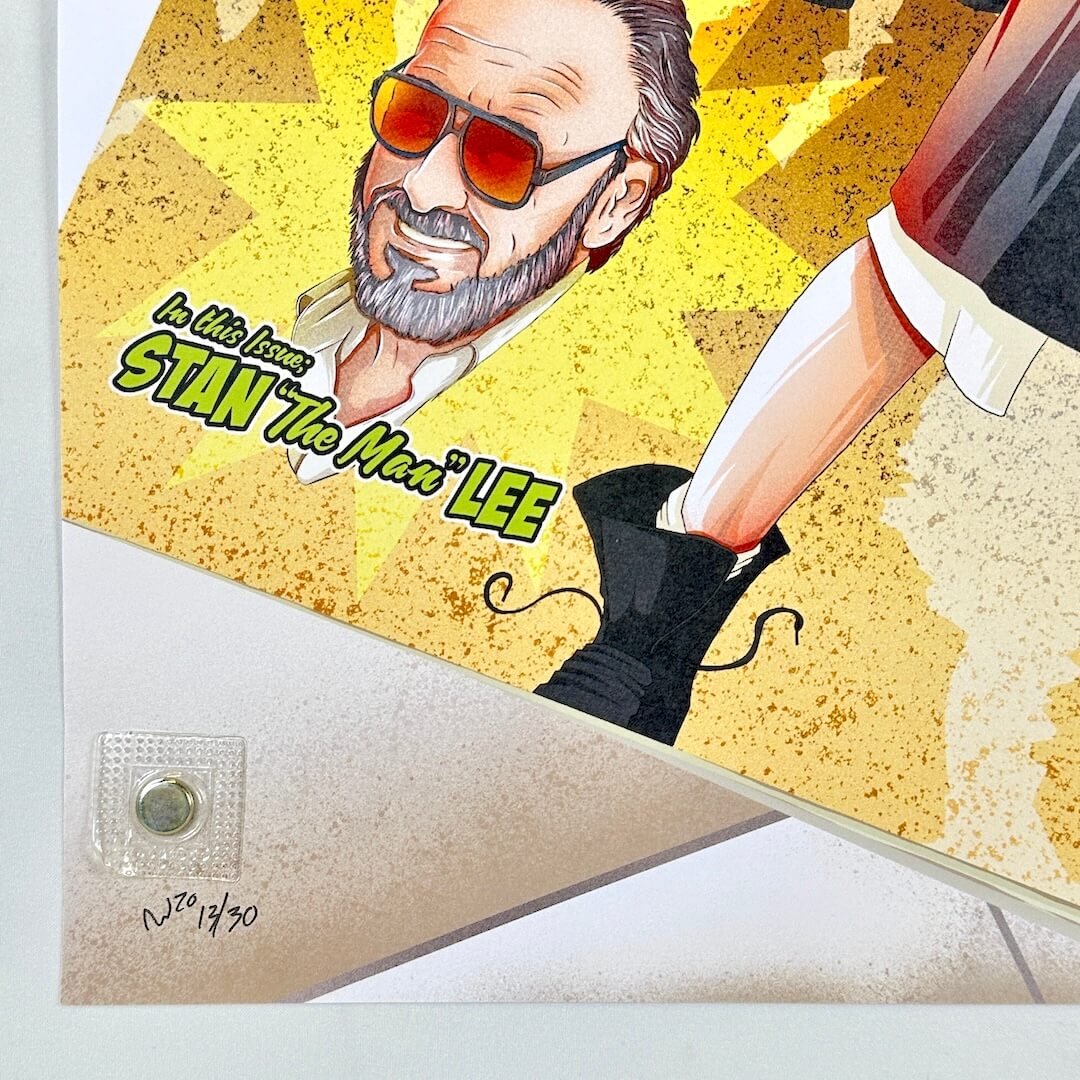 Lower left corner of print with no damage, and features artist signature and print number. 