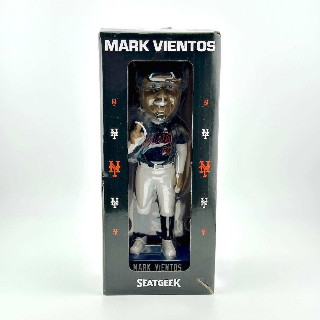 Boxed figure of a sports player with 'Mark Vientos' branding on a white background