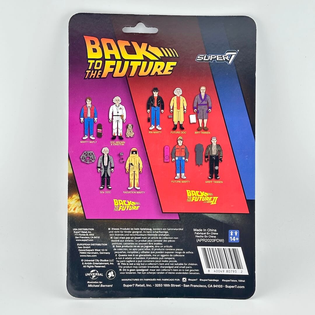 Super7 action figure blister card packaging, showing the back of the card with character illustrations and product details.