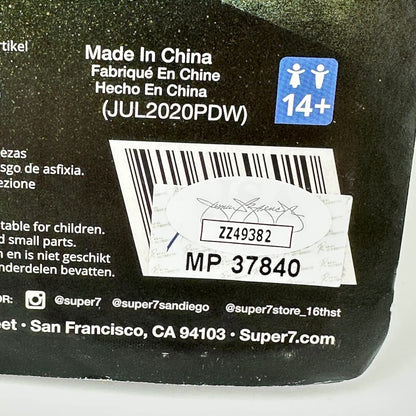 Back of a product packaging with text, barcode, and logos on a black background.