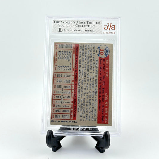 Vintage baseball card in a protective display case on a white background