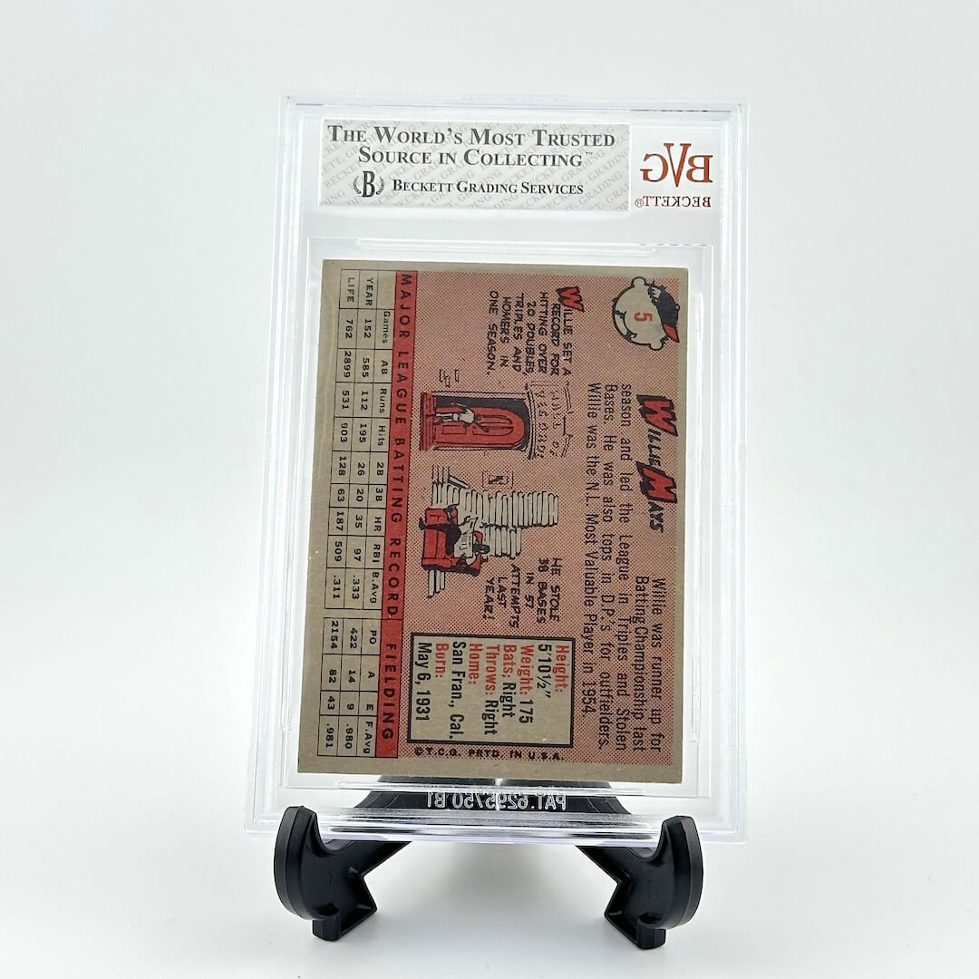 Vintage trading card in a protective display case with BVG Beckett Grading Services branding.