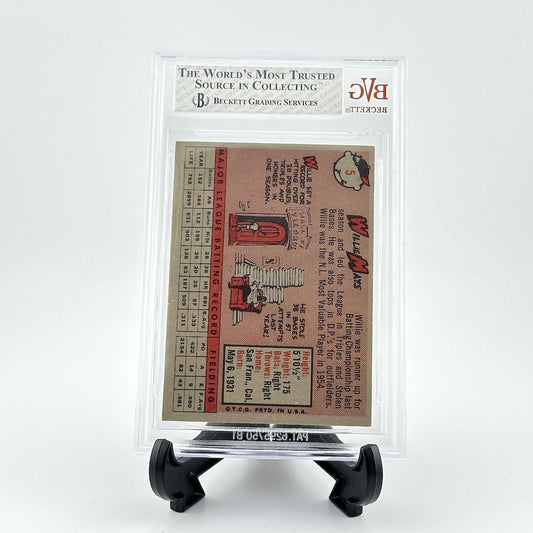 Vintage trading card in a protective display case with BVG Beckett Grading Services branding.