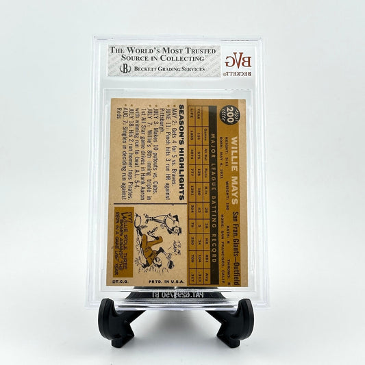 Baseball card in a clear protective case with a white background