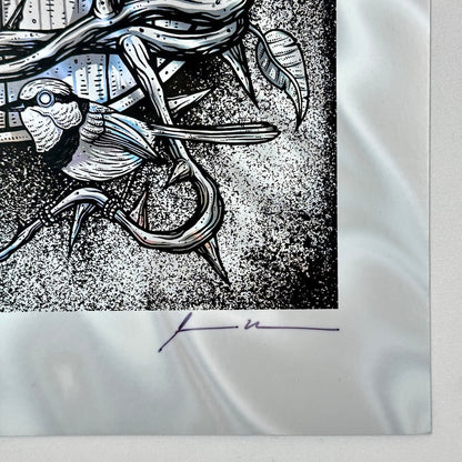 Bottom right corner of poster featuring artist signature in mint condition. 