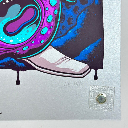 Bottom right corner featuring hand done poster number and AE designation. 