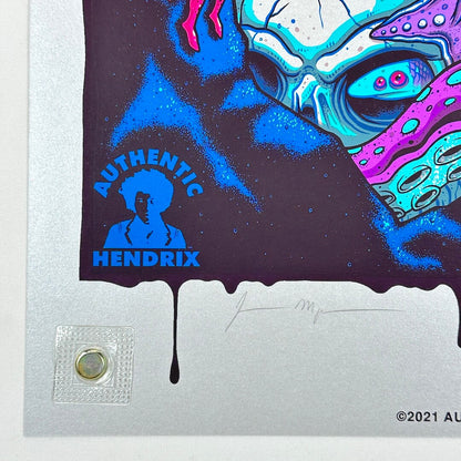 Bottom left corner featuring artist signature by Authentic Hendrix logo. 