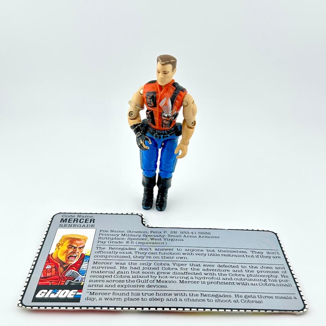 Action figure with a character card on a white background
