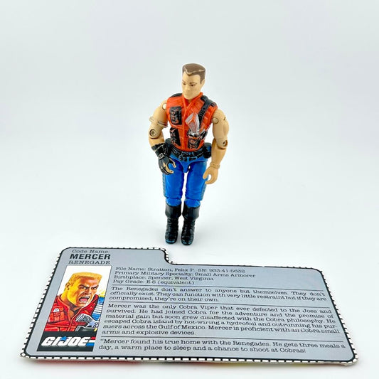 Action figure with a character card on a white background